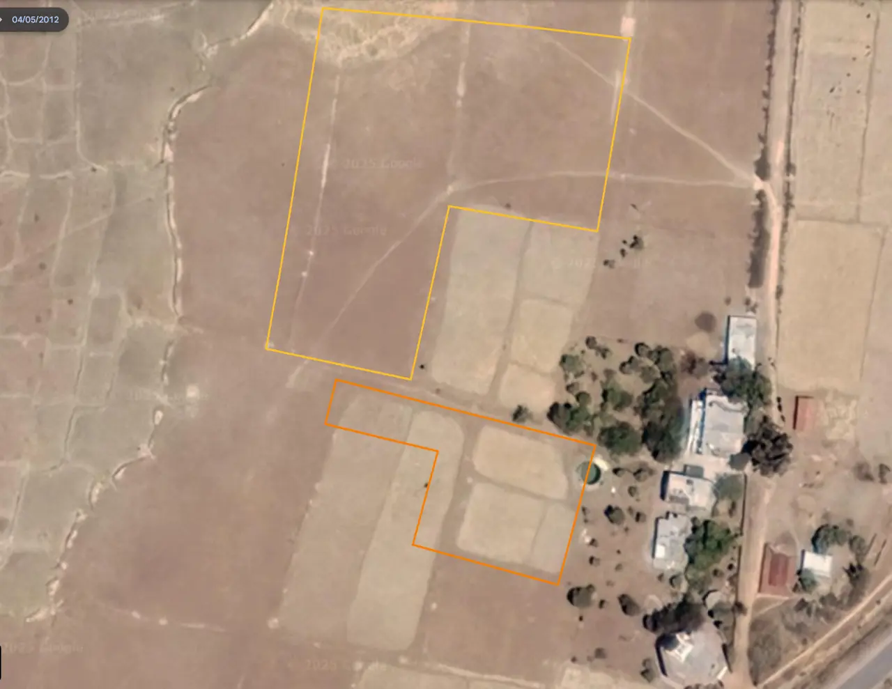 Satellite image of Dumbo farm from 2012 - land is dry and bare