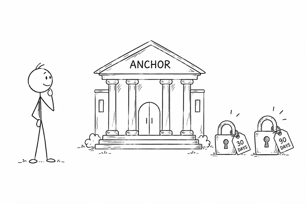 Investor looking at an anchor institution with a 30 day padlock and a 90 day padlock