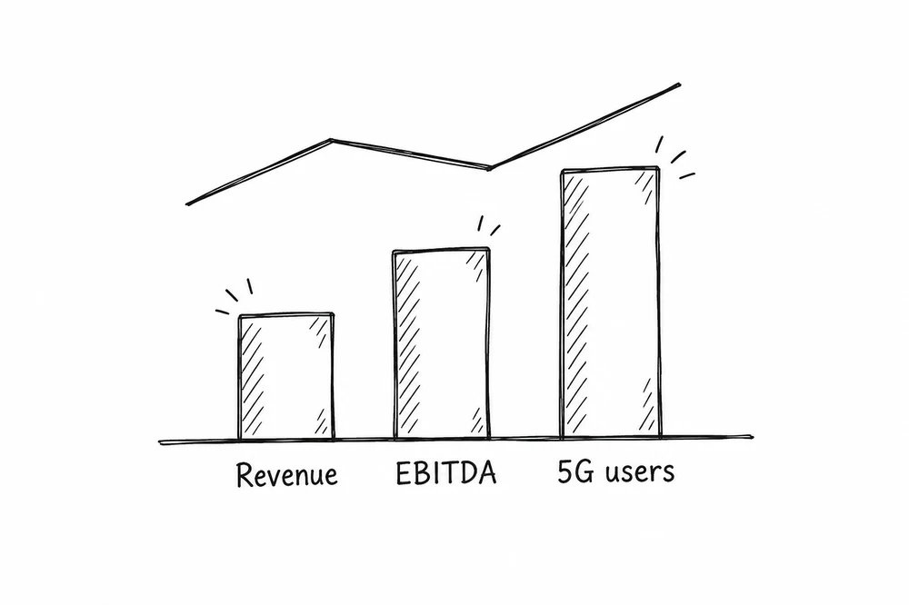 Bar chart of revenue, EBITDA and 5G users