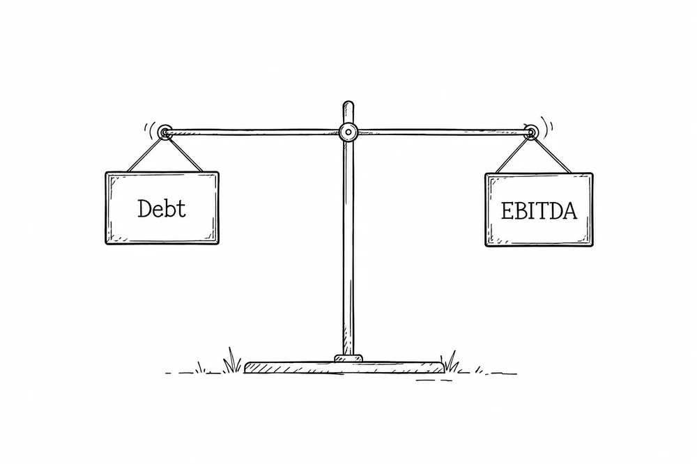 Balance with debt on one side and EBITDA on the other