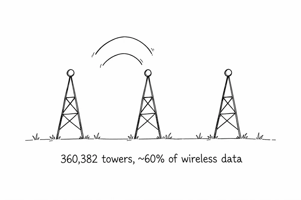 Three towers with signal arcs