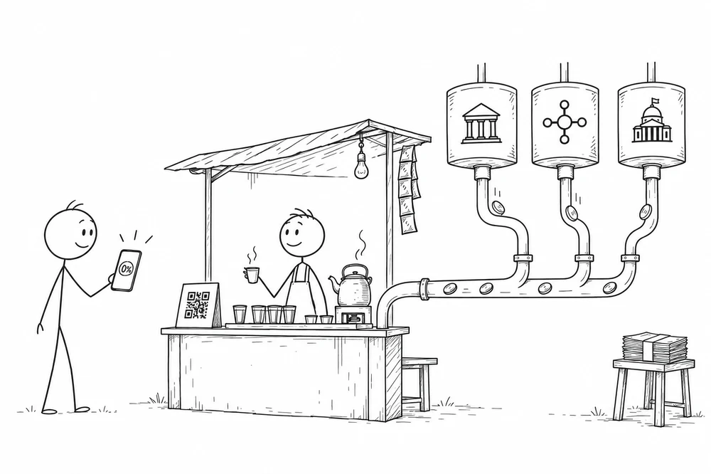 Stick figure illustration for Why Is UPI Free? The Real Cost of UPI in India